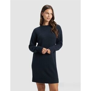 Cozy Earth Brooklyn Sweater Dress Navy Blue Wool Cashmere Blend Crew Neck Medium